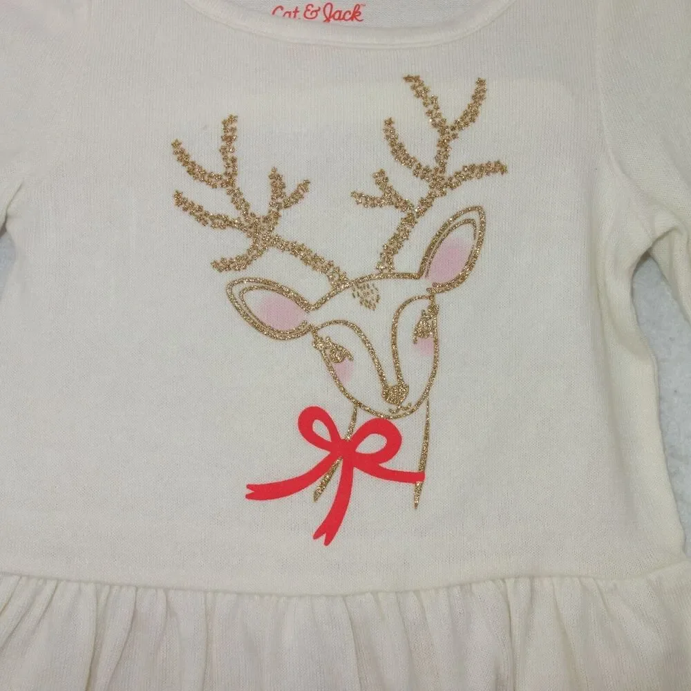 NEW Cat & Jack 2 Piece Outfit Glitter Reindeer Red Stars Chrsitmas Girls 2T - Picture 2 of 7